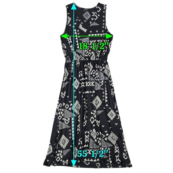Lucky Brand Black Geometric Low V-Neck Sleeveless Maxi Dress Boho Tribal NO BELT - Picture 2 of 8